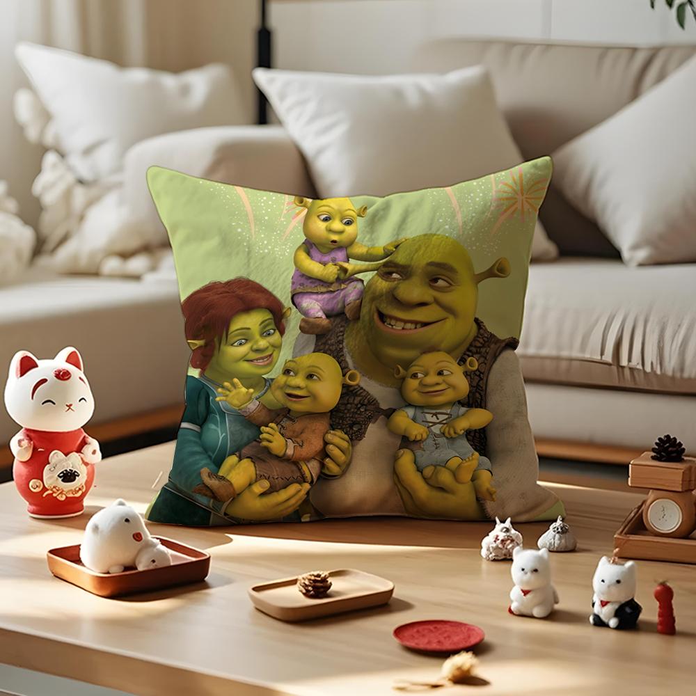 Cartoon S-Shreks Cute Funny Cushion Cover Silky Short Plush With Invisible Zipper Dustproof Sofa Pillow Cover For Home Decor