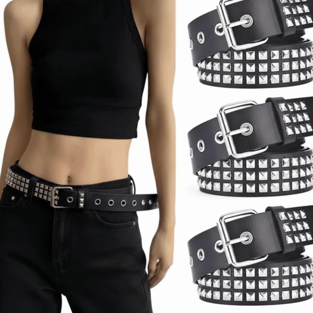 Vintage Punk Rivet Belt PU Leather Y2K Pyramid Belt Trend Metal Gothic Waistband  Rock
