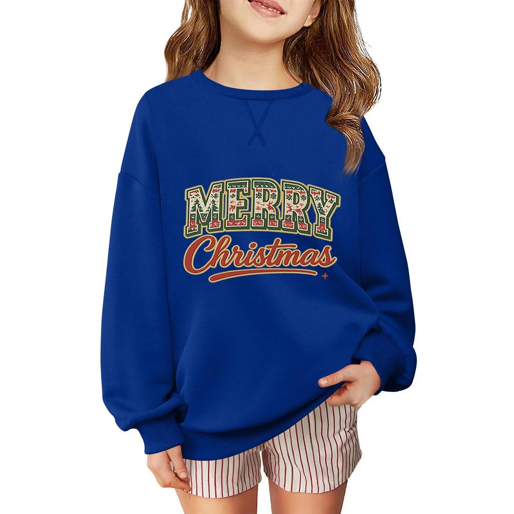 Children's Fashionable Casual Long-sleeved Loose Christmas Print Pullover Sweatshirt