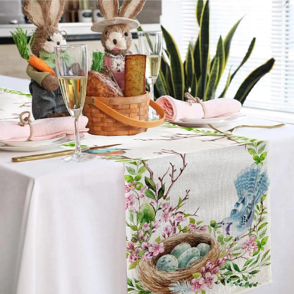 Весенняя цветочная листовая птичка яйцо пасхальная льняная дорожка для стола праздничный декор для вечеринки фермерский сезонный комод шарф декор обеденного стола