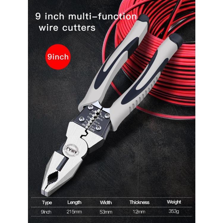 AIRAJ 7/9 Inch Multifunction Pliers Combination Pliers Stripper Crimper Cutter Heavy Duty Wire Pliers Diagonal Pliers Hand Tools