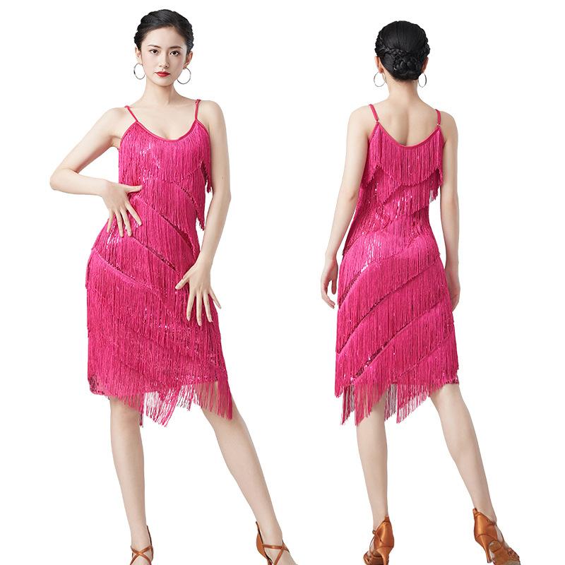 Women's Sexy Sequins Latin Dance Dress Tango Rumba Samba