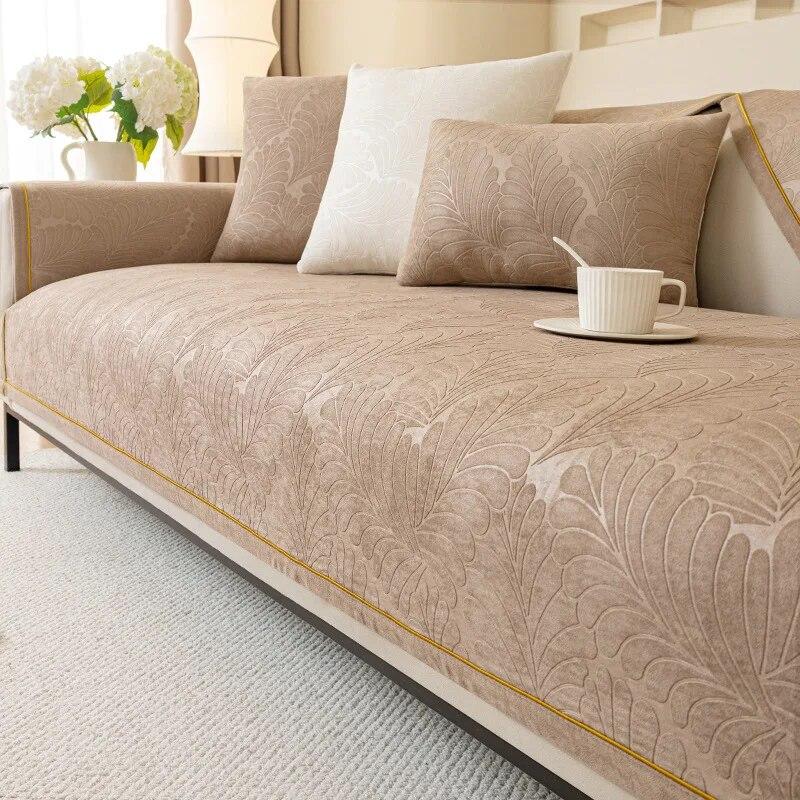 Dutch Velvet Solid Color Sofa Cushion Anti-slip Washable Settee Furniture Jacquard Sofa Cover Four Seasons Simplicity Sofa Cover