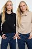 Women's Fashionable Stylish Sweatshirt Black-Beige 2 Pack Selanik Regular Normal Pattern Zipper Collar Knitted Sweatshirt
