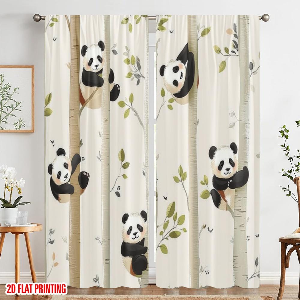 2 шт., 2D печать на ткани для штор Panda Escapade, универсальная полиэстеровая ткань (без стержня) Украшения для использования внутри для