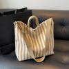 Women's Tote Bag Striped Canvas Casual Handbags For Ladies Simple Shopping Large Capacity Shopper School Shoulder Bag ARI