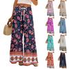 Women Summer Boho Palazzo Pants High Waist Wide Leg Floral Printing Casual Trousers With Pockets