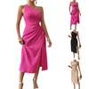 Women's Casual Solid Color Sleeveless  Single Shoulder Sloping Collar Slit Dress