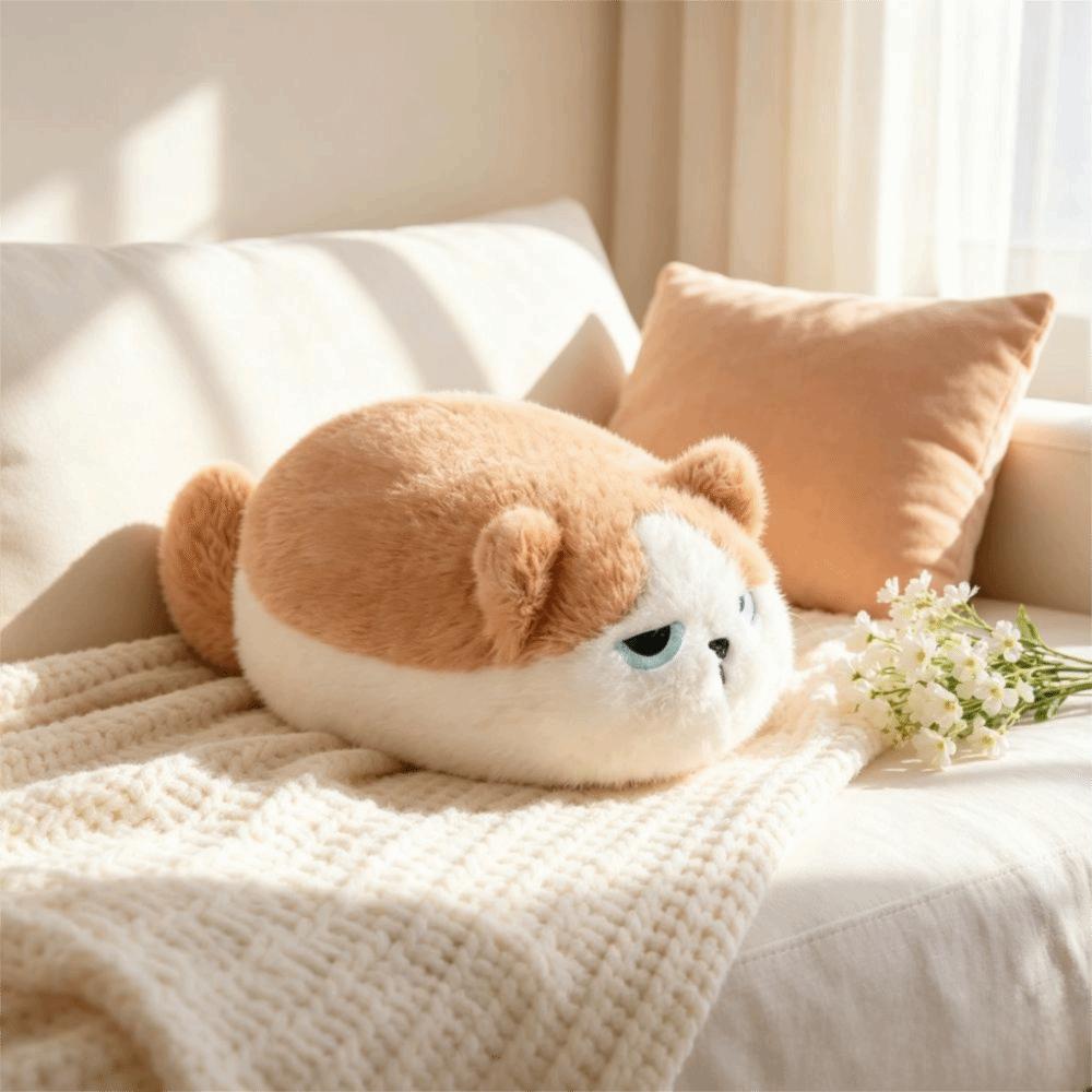 Soft Cat Stuffed Toy Fluffy Siamese Cat Plush Doll Resting Kitten Plush Doll  Birthday Gift