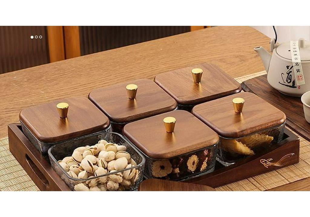 Роскошная стеклянная тарелка для фруктов и закусок из грецкого ореха с отделениями для конфет для журнального столика в гостиной
