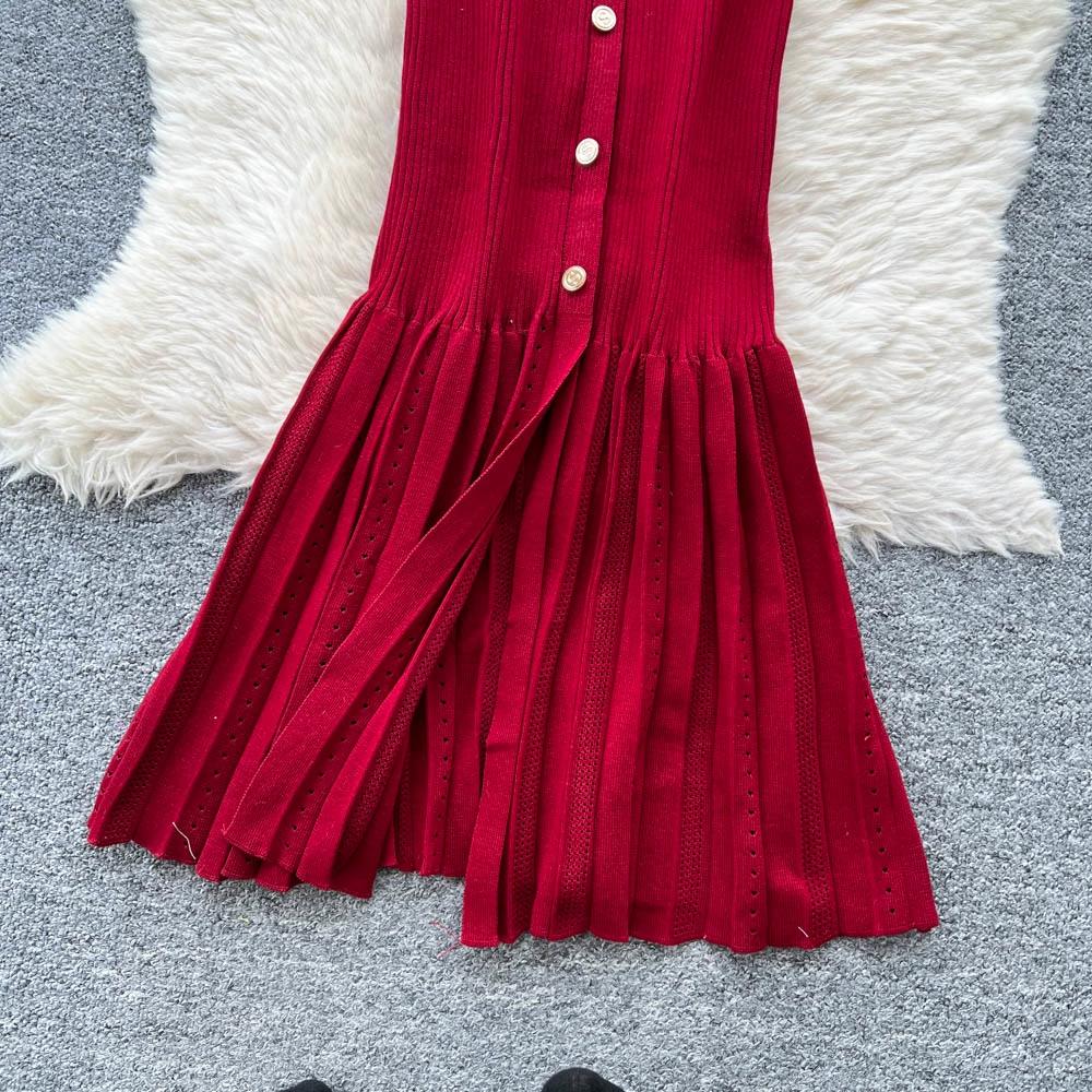 Летние женские элегантные платья-свитера облегающего кроя с V-образным вырезом и застежкой на одну пуговицу, длинные макси с юбкой «рыбий хвост»