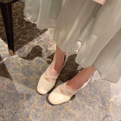 Модная обувь для женщин Туфли-лодочки на массивном каблуке Женские туфли с квадратным носком Блочный каблук средней высоты Модный тренд 2025 39 Весна Натуральная Марка Y2k Молодежный