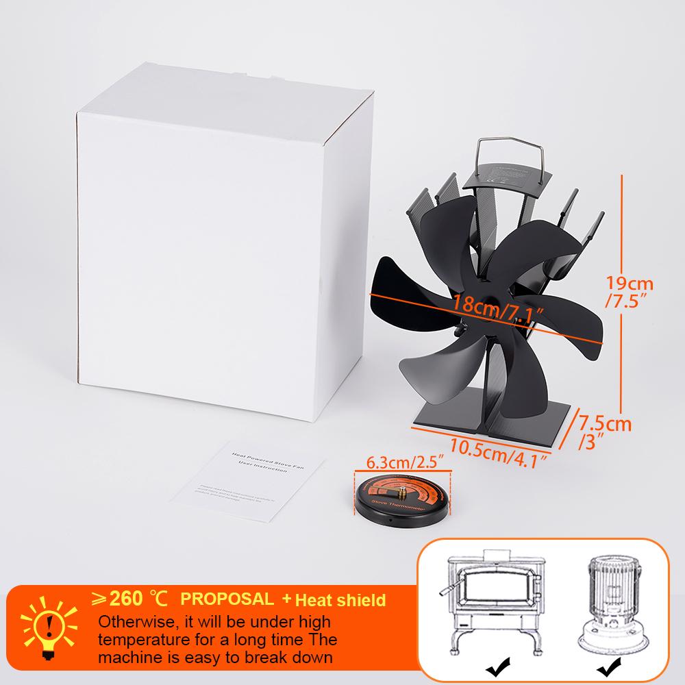6-лопастной вентилятор для печи с подогревом, дровяная горелка, экологически чистый вентилятор, тихий каминный вентилятор, теплый зимний обогреватель для дома, эффективное распределение тепла