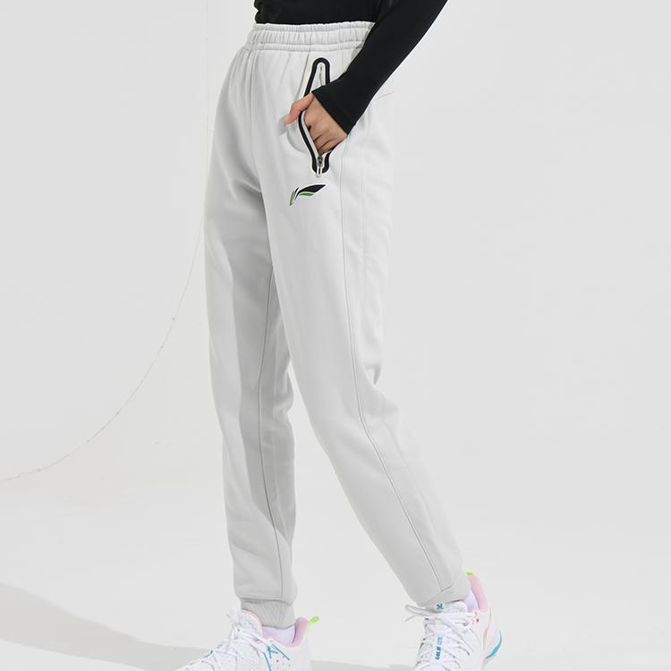 Li Ning Коллекция Бадминтон, Однотонный Принт Логотипа Букет Флисовые Полосы Повседневные Вязаные Брюки Свитшоты Женские AKLS986-1