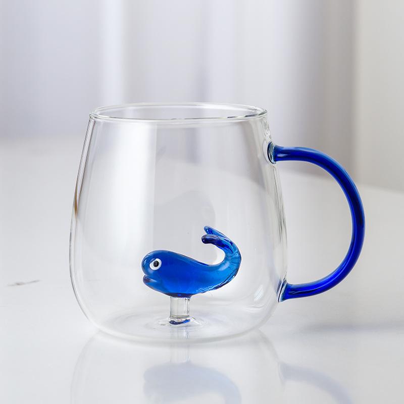 3D Cartoon Animal Glass Cup with Colored Handle - High Borosilicate Household Gift