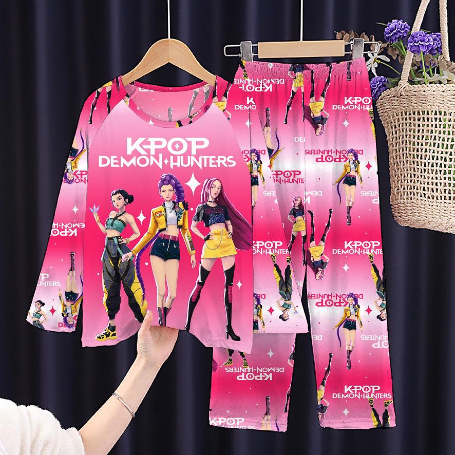 Southeast Asia Kids' Demon Slayer Pajamas: Long Sleeve & Pants Set for Girls