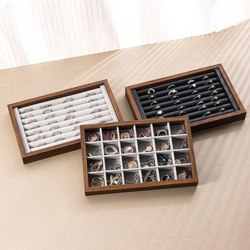 12/24 Grids Jewelry Organizer Velvet Jewelry Display Tray Wooden Jewelry Tray  Jewelry Display