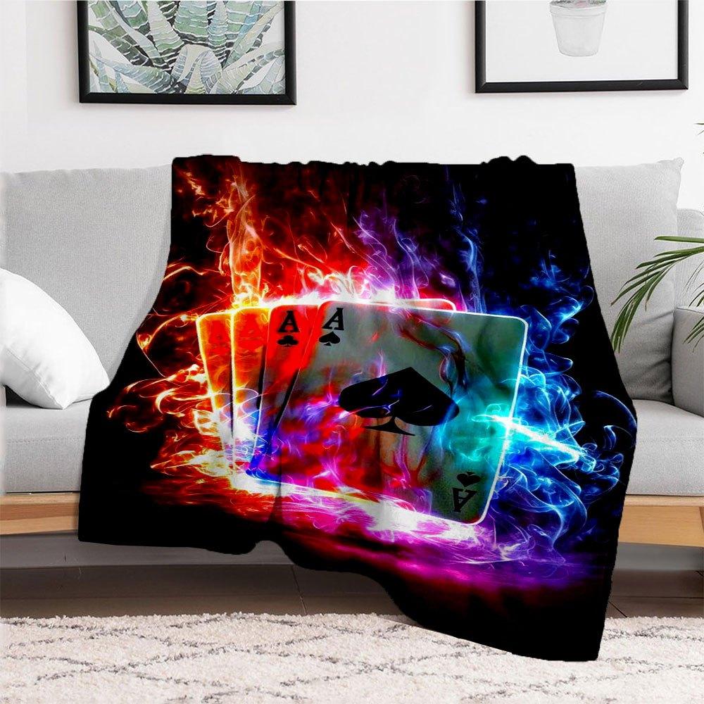 "Flaming Ace of Spades Playing Cards - Neon Poker Deck"Blanket Flannel Throw Blanket for Sofa, Bed, Travel, Camping, Office