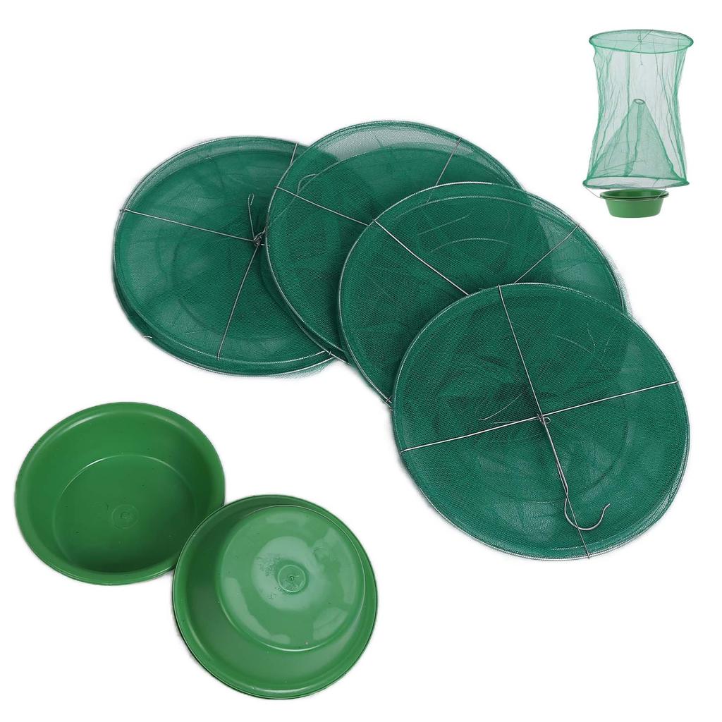 4pcs Outdoor Fly Trap Reusable Hanging Fly Trap Cage Net with Bait Tray for Garden Farm Orchard