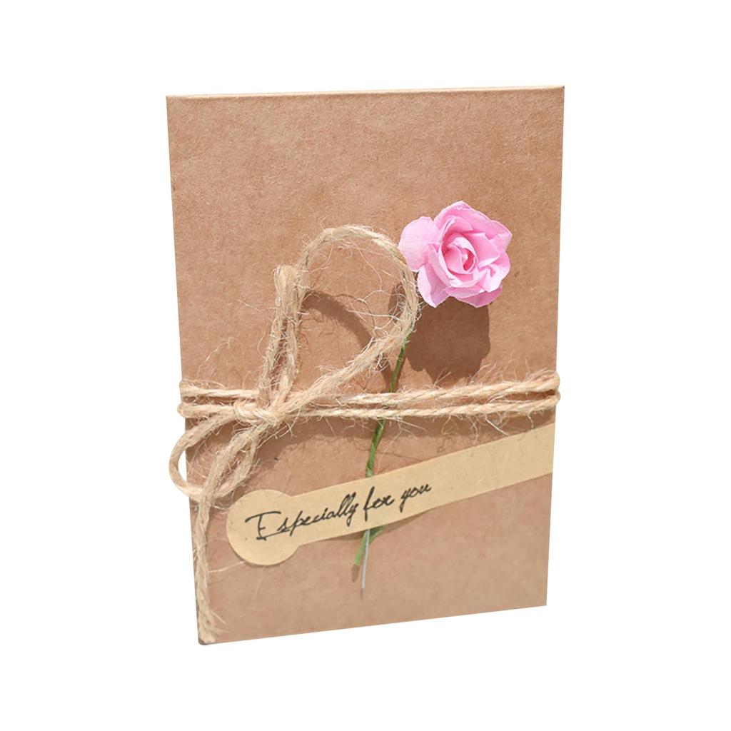 Creative DIY Cowhide Handmade Dried Flower Greeting Card Valentine's Day Teacher's Day Blessing Flower Card