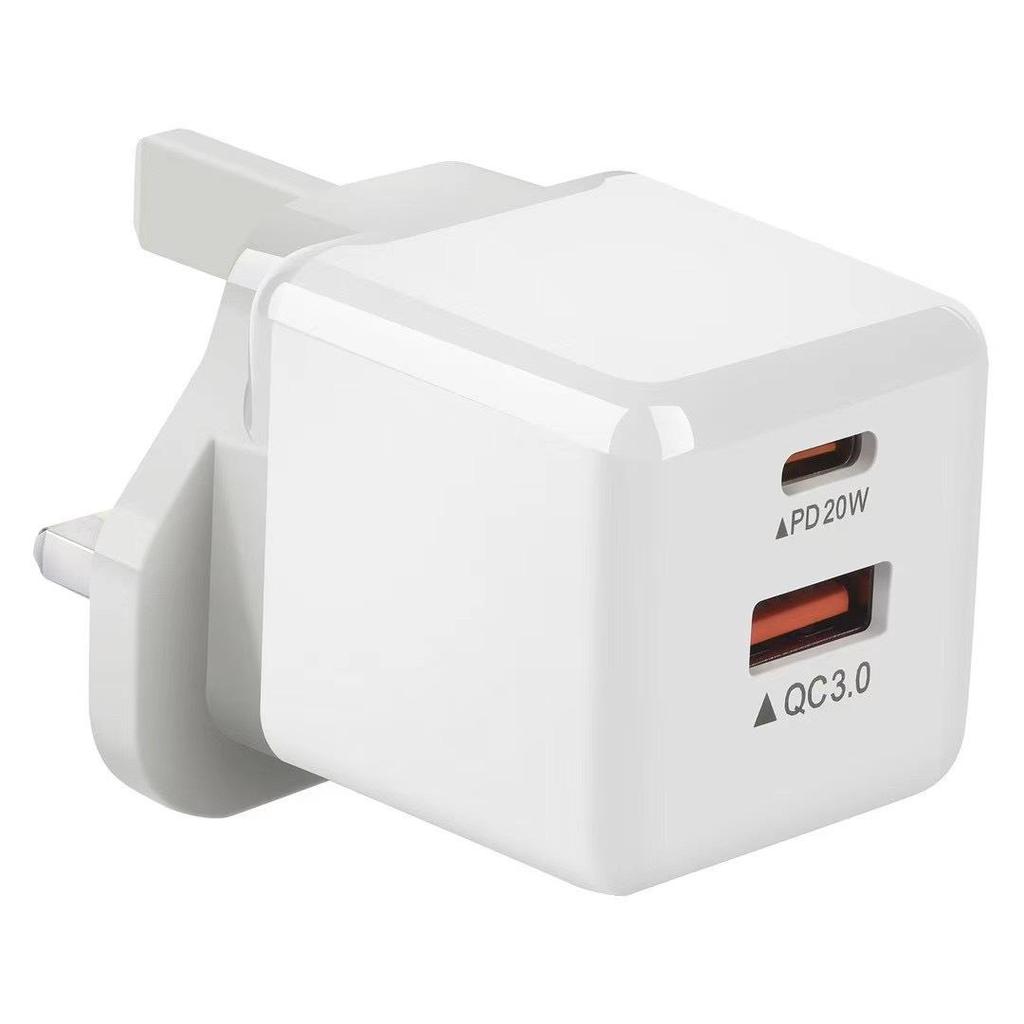Компактное быстрое зарядное устройство Ice Cube PD20W+QC3.0 с разъемами A+C, стандартами UK/EU/US и совместимостью с TYPE-C