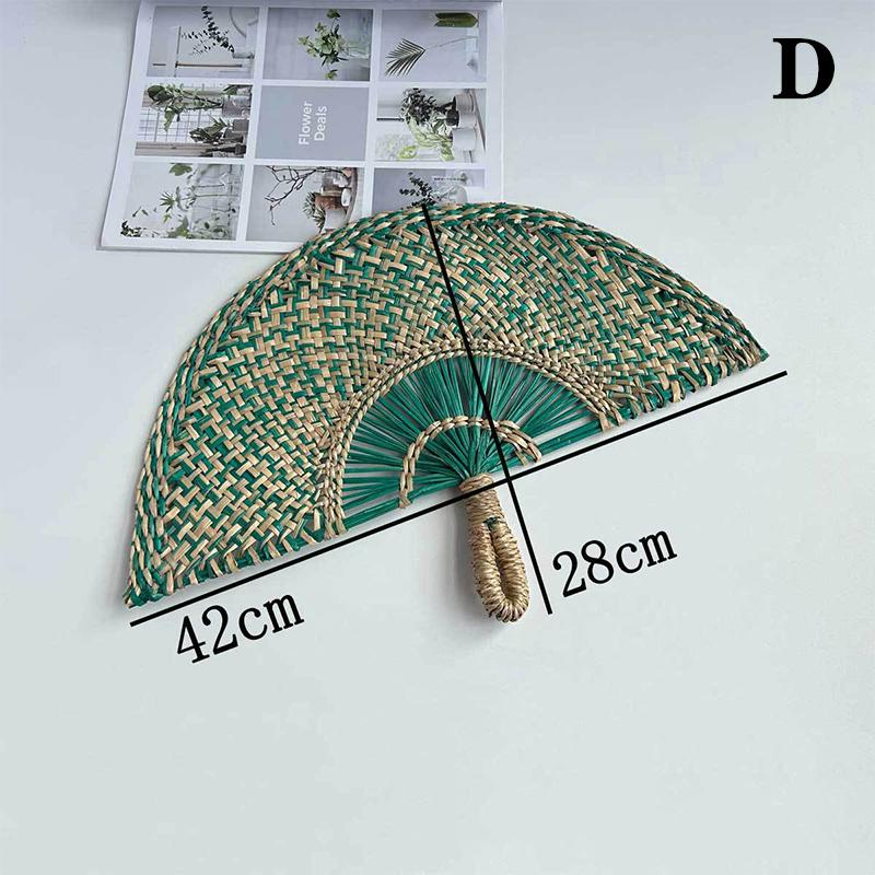 Hand-Woven Straw Fan Decorative Handmade Semicircular Woven Fan Summer Cooling Fan Handheld Fan Gift Home Decor