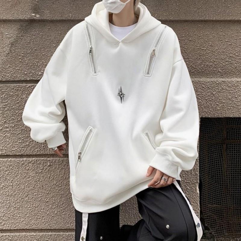 Oversized Hooded Sweatshirt Men Women Streetwear Loose Fit Cotton Pullover With Embroidered Patch