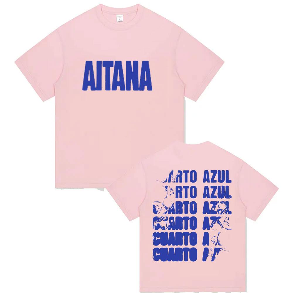 Летняя футболка 2025 года с принтом тура певицы Aitana 'Cuarto Azul' для мужчин и женщин, фанатов хип-хопа, с коротким рукавом, 100% чистый хлопок