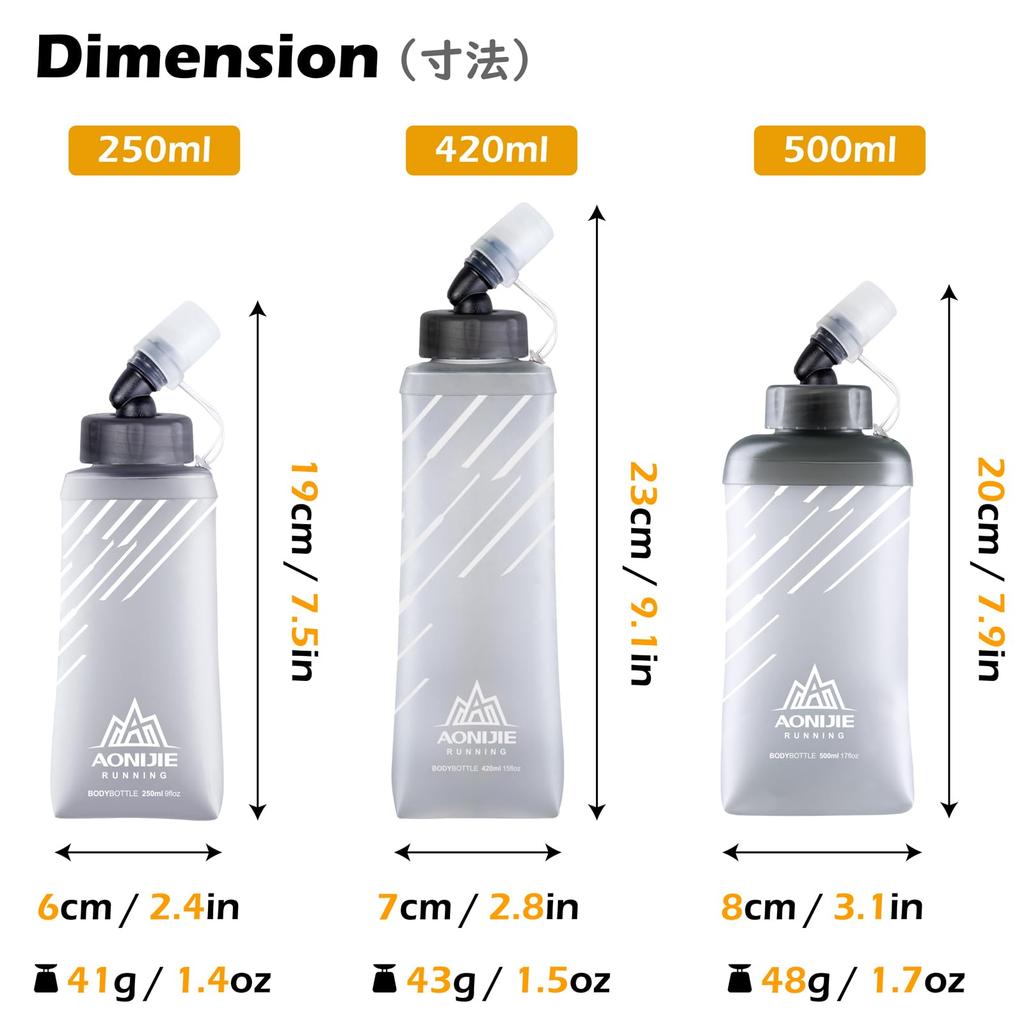 Складная TPU-бутылка для воды TRIWONDER, Спортивная бутылка для бега, марафонов, велоспорта и походов, Мягкая бутылка для гидратации (Серый, 420 мл - 2 шт.)