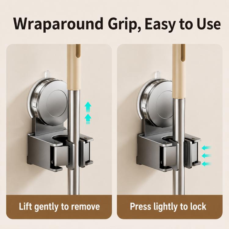 No-drill Suction Cup Wall Mount Mop Holder Broom Storage Clip