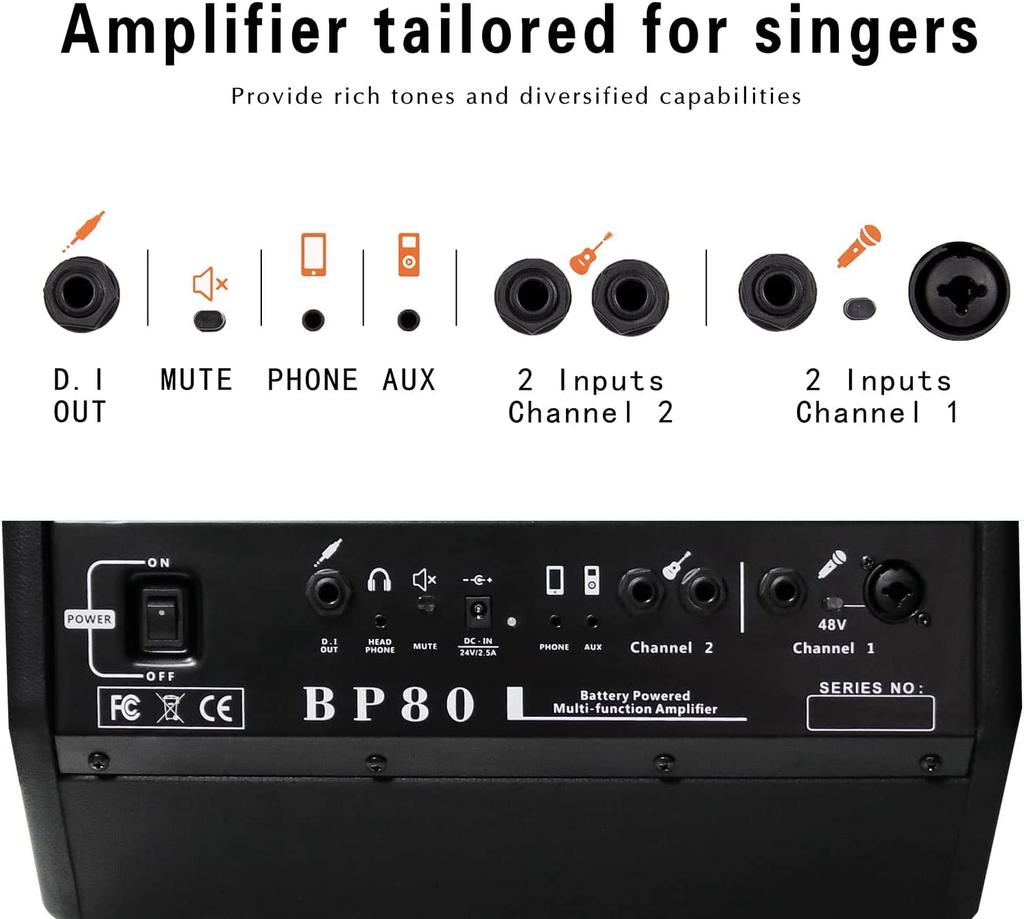 Coolmusic BP80 Усилитель для акустической гитары Портативный усилитель BT 6 3 полосы Черный - 100 Вт, Входы, Эквалайзер,