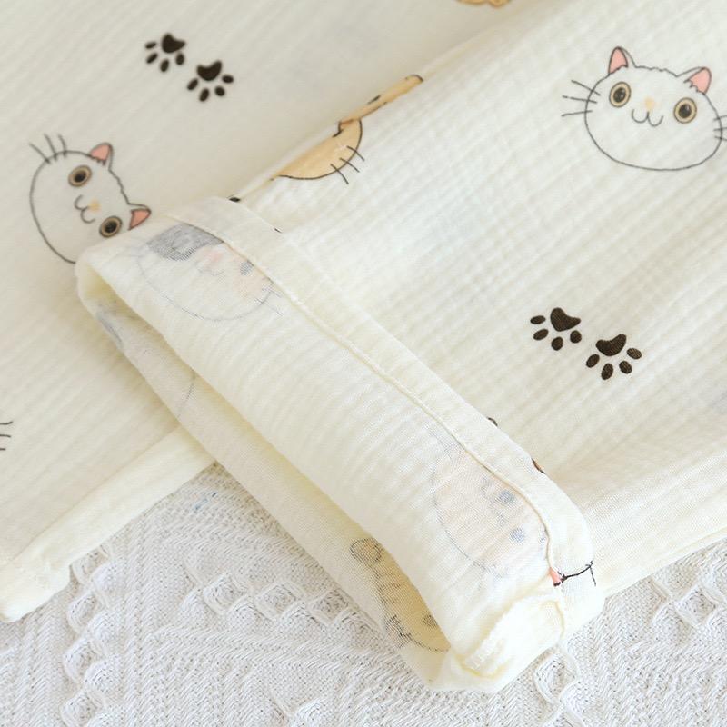 Весна/лето Женская пижама с длинным рукавом 2 предмета 100% хлопок креп пижама милый принт кота милая домашняя одежда одежда для сна