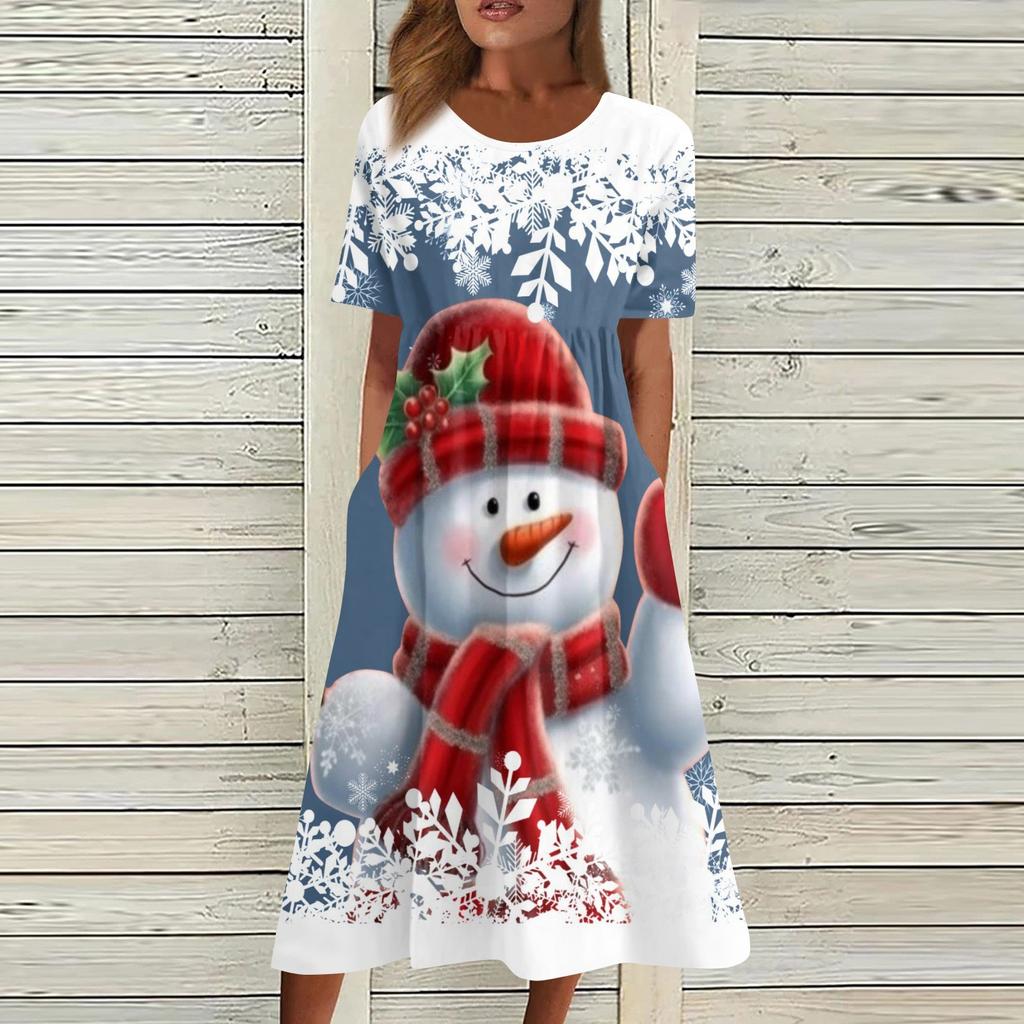 Women's Casual Fashion Christmas Print O-neck Dress
