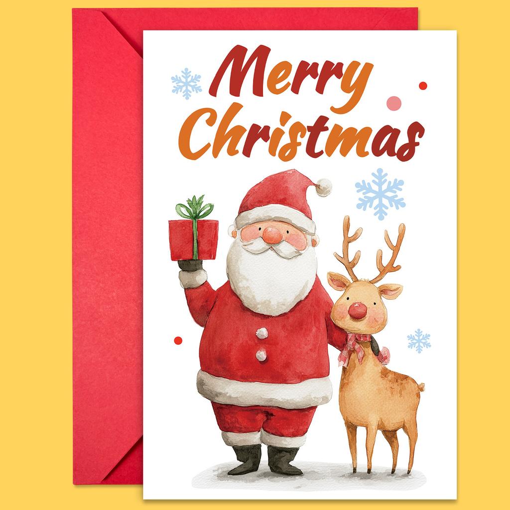 10PCS Christmas Greeting Cards Set with Envelopes, Cartoon Hand-drawn Xmas Cards for Holiday Wishes & Gifts