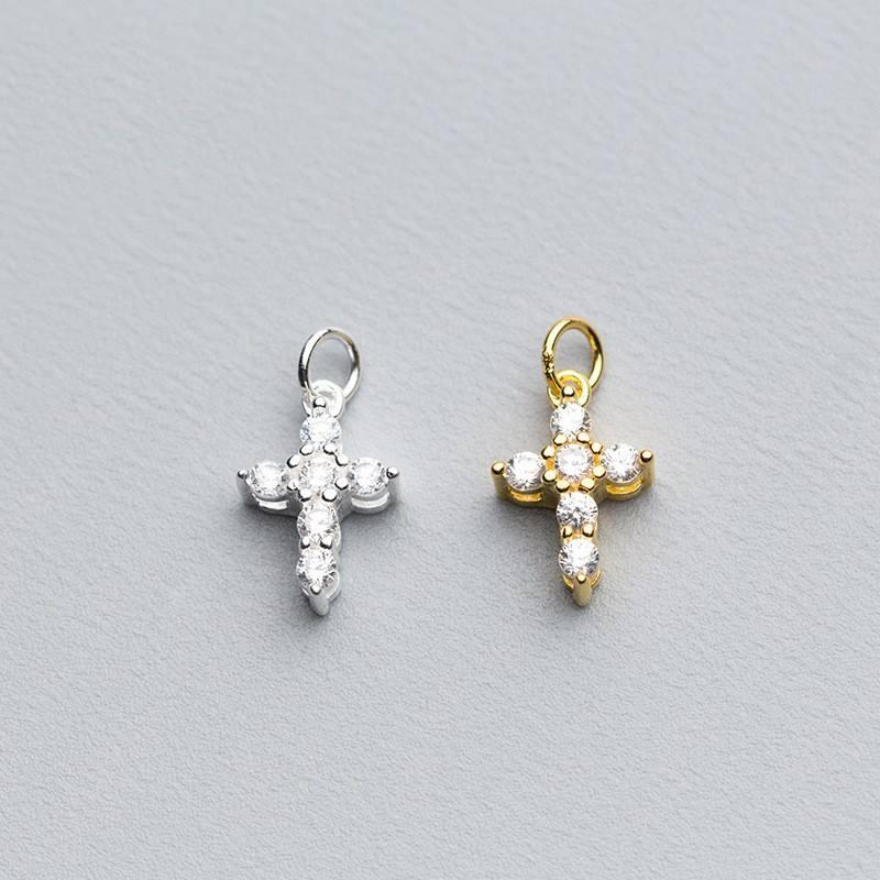 Cute Pendant 925 Sterling Silver Inlaid Zircon Gold Plated Cross Charm for DIY Jewelry Bracelet Necklace Making