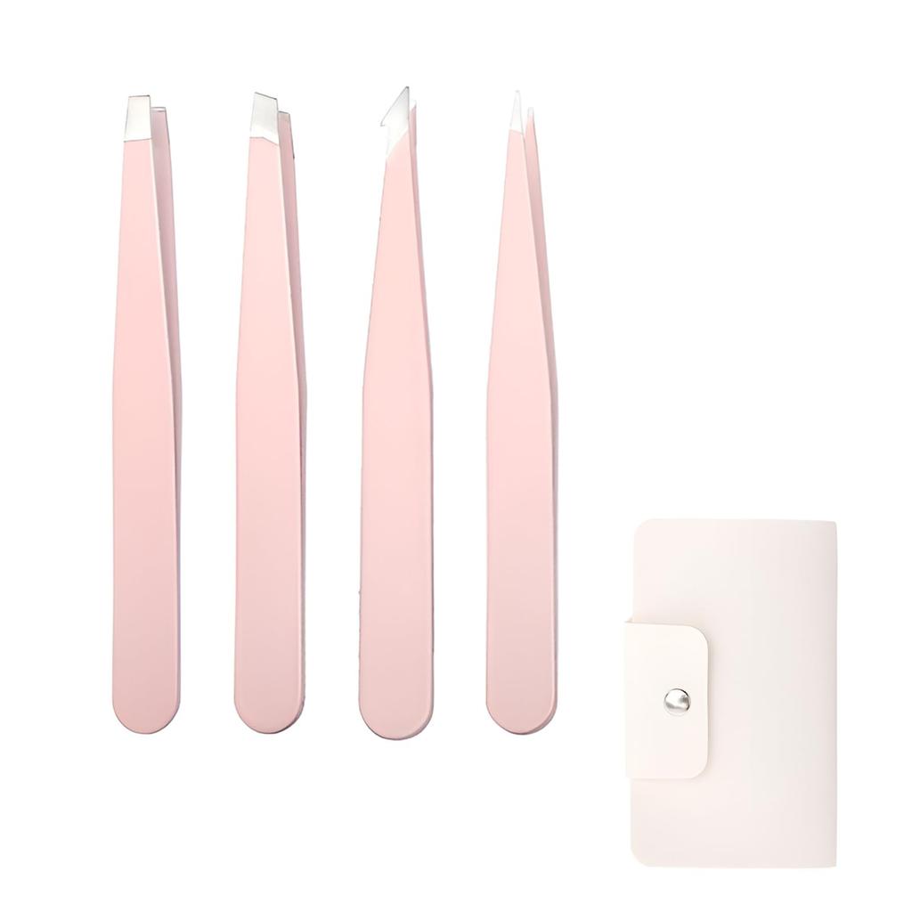 Pokmil Precision Tweezers for Deep Perfect for Blackhead Ear Nose and Facial Stainless Easy To with Leather Storage Tweezers, 4-Piece Set, Removal,