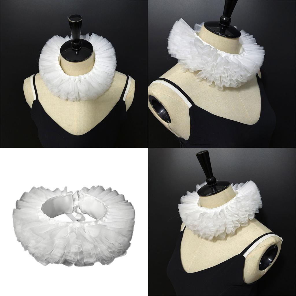 Layered Tulle Victorian Style Faux Collar Clown Choker Neck Ruff Costume Accessory For Halloween Themed Party Event