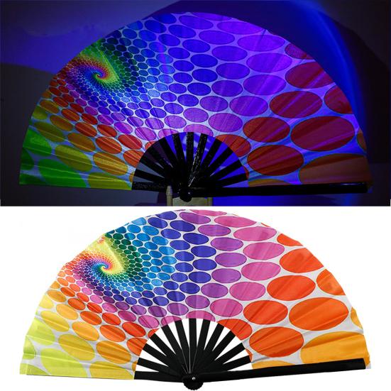 UV Fluorescent Folding Fan Lightweight Kung Fu Dance Performance Handheld Fan Portable Summer Cooling Fan Decoration Party Accessories