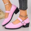 Women's Casual Shoes Spring High Quality New Shallow Mouth Pointed Toe Square Heel Outdoors Elegant Buckle Ladies Shoes
