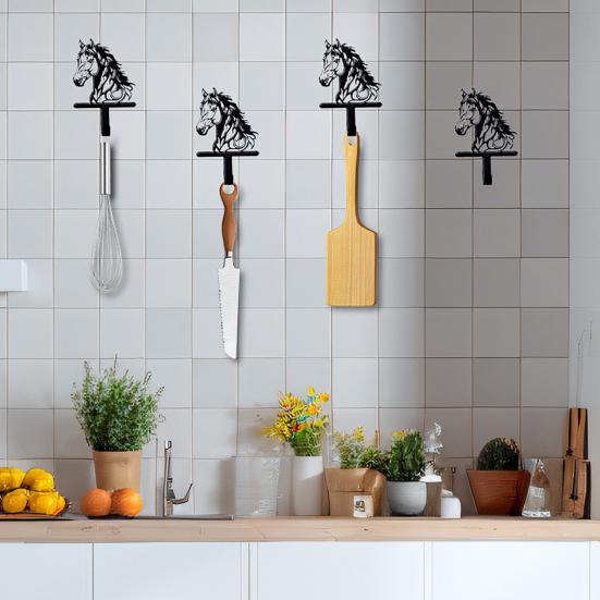 Black Horse Wall Hook Key Hanger with Horse Silhouette Wall Mounted Iron Hook Entryway Organizer