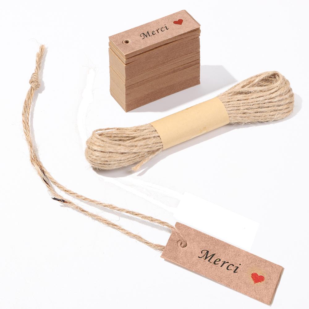 Supplies Enclose 10M Strings Thank You Hanging Tags “Merci” Labels Kraft Paper Handmade With Love