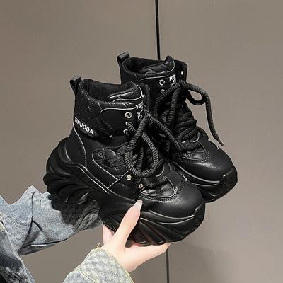 Мода 2024 года, горячая распродажа на открытом воздухе, модная женская обувь с высоким верхом, новые нескользящие осенние женские туфли на шнуровке из вулканизированной кожи Zapatillas De Mujer