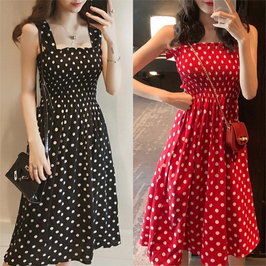 Red Inner Strap Skirt Women's Summer Long Polka Dot One-line Shoulder Dress Slimming Suspenders Base Skirt
