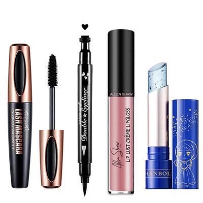 4 шт./компл. 24K меняющая цвет губная помада, бальзам для губ + матовые бархатные жидкие помады + жидкая подводка для глаз, карандаш в форме звезды, точечный штамп + тушь для завивки глаз