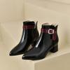 Мода 2024 Весна и Осень Новые Модные Заостренные Цветные Кожаные Лицевые Пряжки Боковая Молния Удобные Ботильоны Одиночные Ботинки
