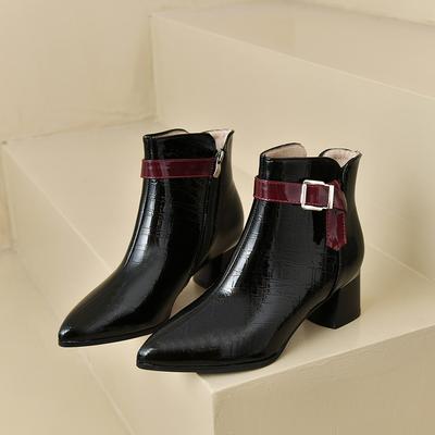 Мода 2024 Весна и Осень Новые Модные Заостренные Цветные Кожаные Лицевые Пряжки Боковая Молния Удобные Ботильоны Одиночные Ботинки