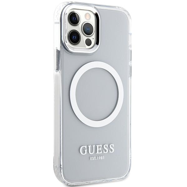 Guess Guhmp12Mhtrms Iphone 12/12 Pro 6.1 Srebrny/Silver Twarde Etui Metalowa Ramka Magsafe