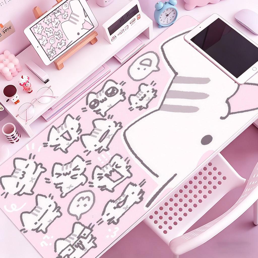 Kawaii Pink Cat Desk Mat Cute Cartoon Cat Mouse Pad Large NonSlip Gaming Keyboard Mat for Girls
