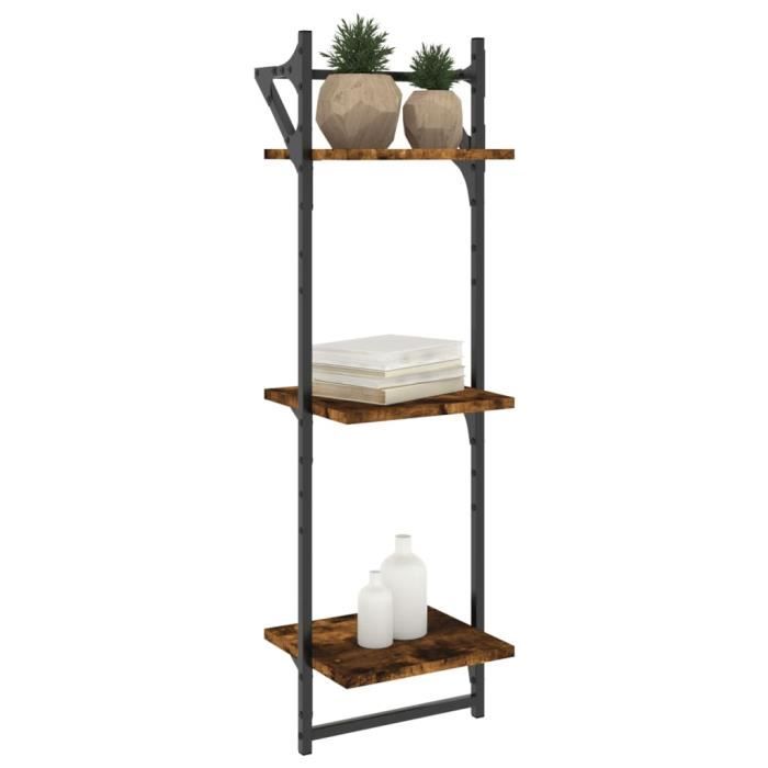 VidaXL 3-Tier Wall Shelves with Bars 2 Pcs Smoked Oak 836260