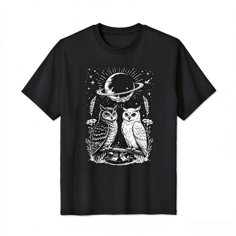 Vintage Celestial Cat Moon T Shirt Unisex Unisex Gothic Witchy Black Cat Print Casual Short Tee Cotton Sleeve Harajuku Y2k Top
